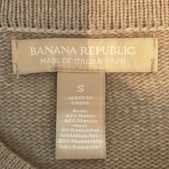 Banana Republic Cashmere Wool Blend Faux Fur Cuff Cardigan Beige Women’s Small - Picture 11 of 12